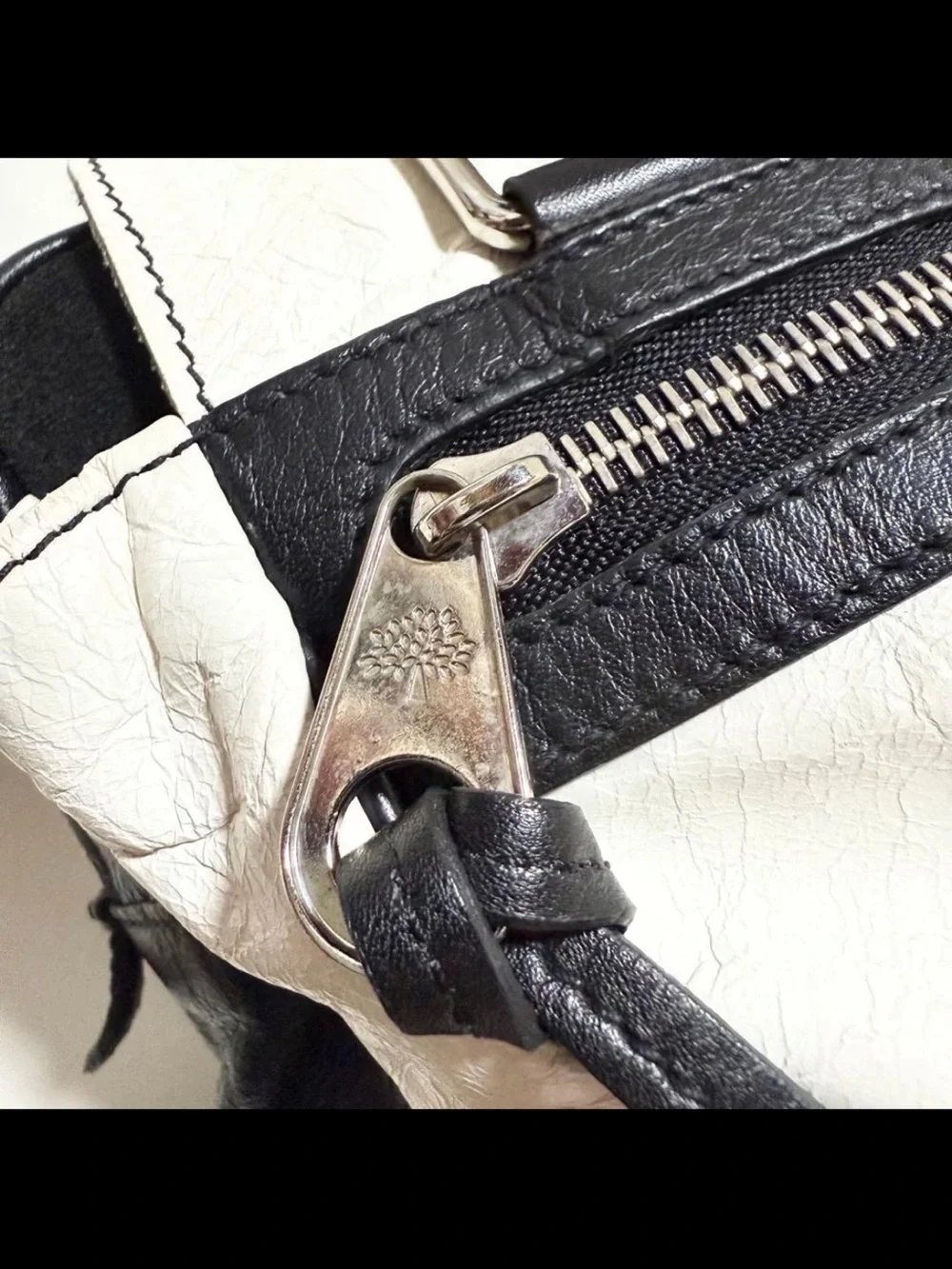 Mulberry White and Black Leather Buckle Satchel